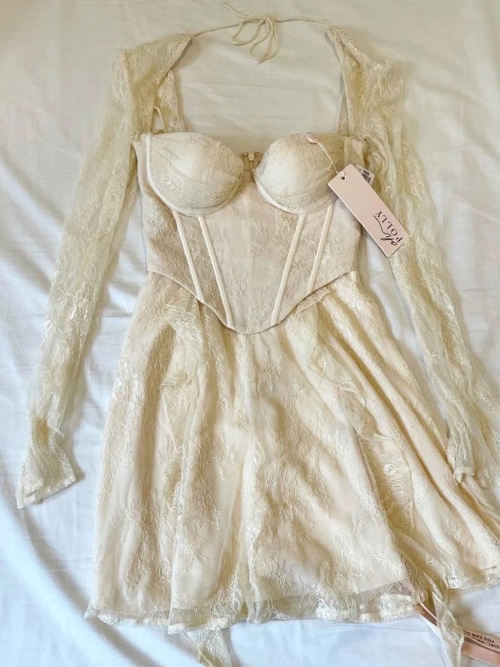 Oh Polly Lace Corset Mini Dress in Ivory - Picture 1 of 4